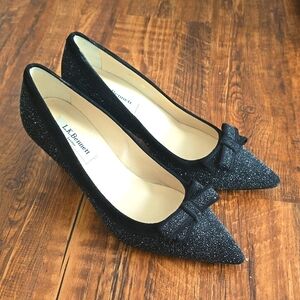 L.K Bennett Kitten Bow Heels Black Sparkly  36 5.5 6 Leather Shoes